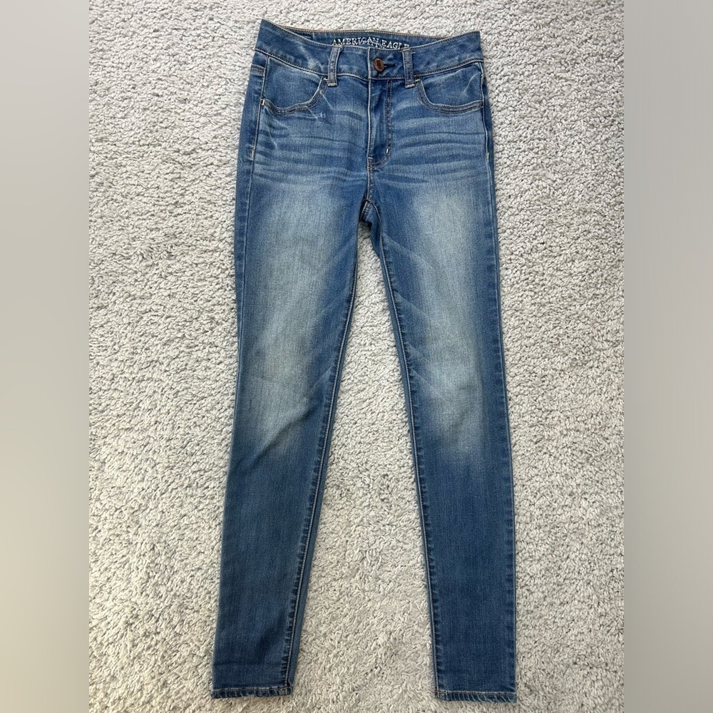 American Eagle Jeans Womens 00 Hi Rise Jegging Super Stretch Regular Wash Fade